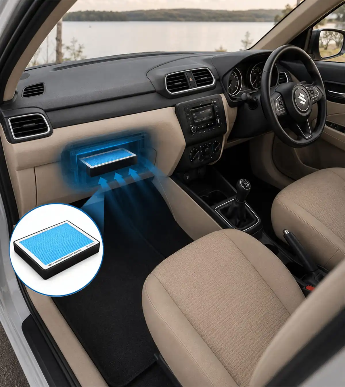 Prana Air Car Air Filter with HEPA & Activated Carbon Layers