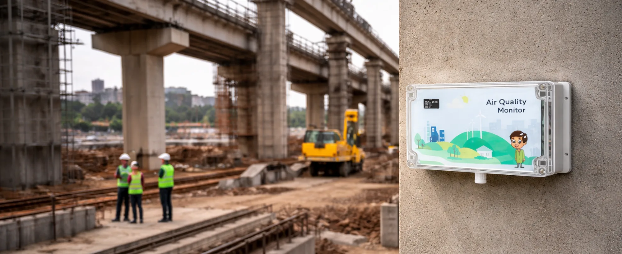 Prana Air Ambient PM monitor installed at an active construction site