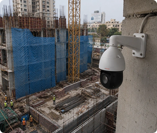 PTZ Camera showing live surveillance at a Delhi construction site