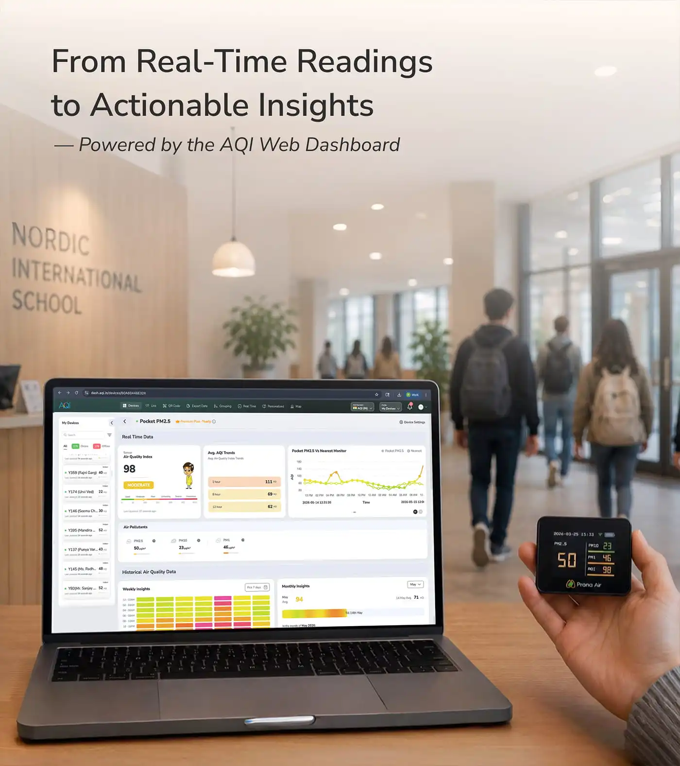 Prana Air Pocket PM monitor data accessibility on web dashboard