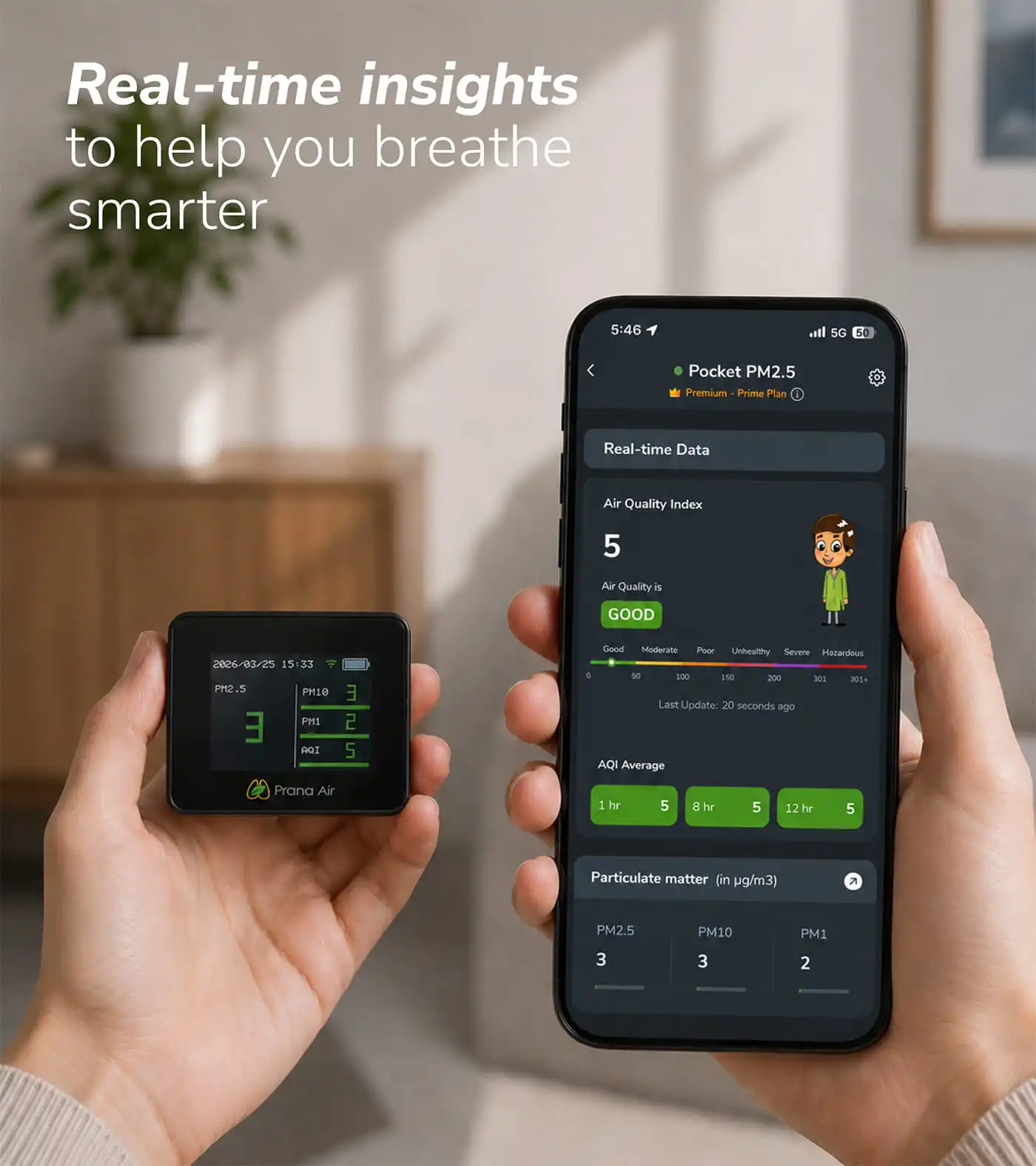 Prana Air Pocket PM monitor wifi connectivity with AQI app